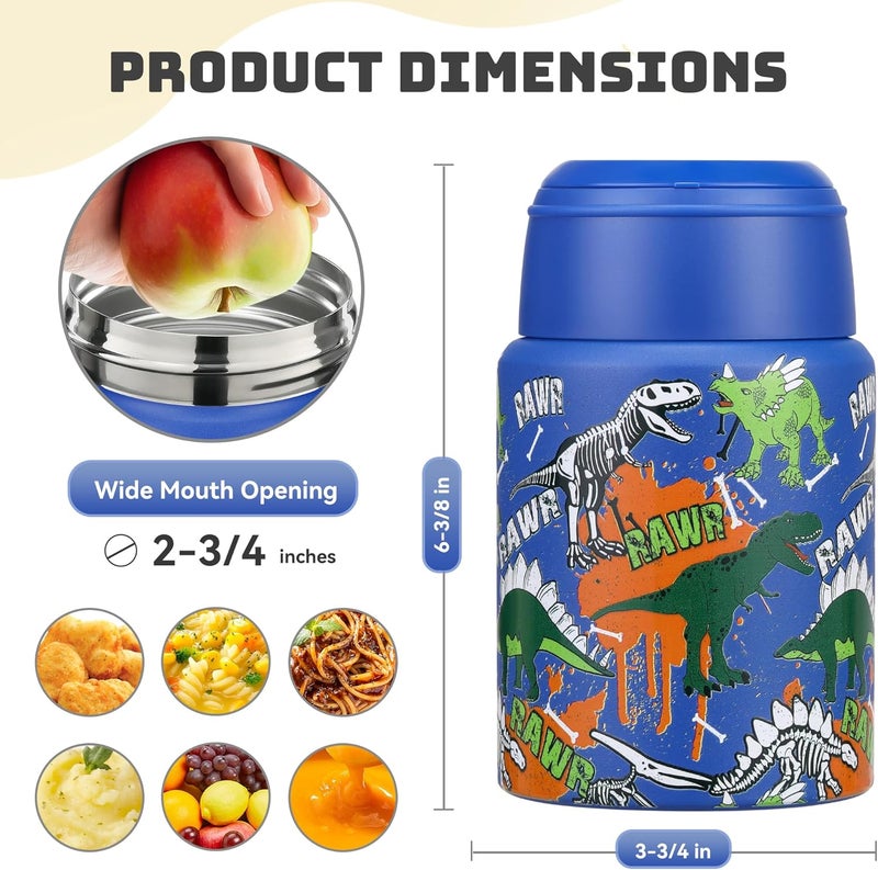 Haweek Soup Thermo for Hot Food Kids 16oz Insulated Food Jar Leakproof Thermo Lunch Container for Kids Wide-Mouth Stainless Steel Lunch Box for School with Handle Folding Spoon(3+)​ - Image 3